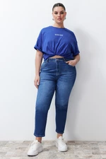 Trendyol Curve Dark Blue High Waist Slim Mom Jeans