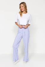 Trendyol biela modrá 100% bavlna pruhované pletené pyžamové spodky