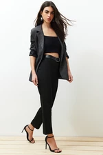 Trendyol Black Belted Cigarette Fitted Woven Trousers