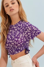 Trend Alaçatı Stili Women's Purple Patterned Blouse with Pleats