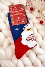 Men's Christmas Cotton Socks with Santa Clauses Navy Blue and Red