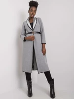 Grey melange coat with pockets and belt