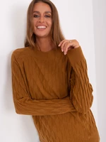 Light brown women's classic sweater with patterns