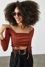 XHAN Women's Tile Front Shirred Camisole Blouse