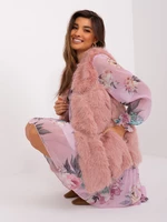 Dusty pink fur vest with zipper and pockets