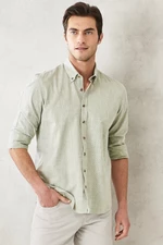 AC&Co / Altınyıldız Classics Men's Green Slim Fit Slim Fit 100% Cotton Dobby Buttoned Collar Casual Shirt.