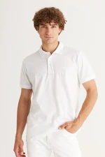 AC&Co / Altınyıldız Classics 100% Organic Cotton Men's White Slim Fit Slim Fit Polo Neck T-Shirt.