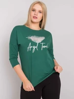 Dark green cotton blouse plus sizes with printed design