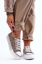 Women's sneakers on a robust platform beige and black Ember