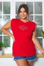 Trendyol Curve Red Printed Knitted T-Shirt