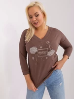 Brown women's cotton blouse plus size