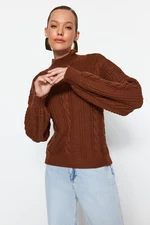 Trendyol Limited Edition Dark Brown Back Lace-Up Detail Braided Sweater Sweater
