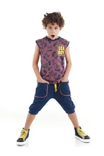 Mushi Sea Boy Sleeveless T-shirt, Navy Blue Capri Shorts Summer Suite. Mushi Sea Boy Sleeveless T-shirt, Navy Blue Capri Shorts Summer Suite.