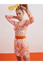 Koton Floral Mini Skirt with Slit Detailed.