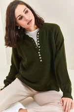 Bianco Lucci Women's Button-down Collar Turtleneck Striped Knitwear Sweater