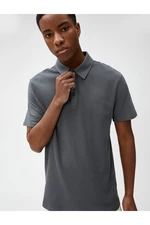 Koton Polo Neck T-Shirt Textured Buttons Slim Fit Short Sleeves