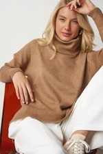 Happiness İstanbul Women's Camel Turtleneck Knitwear Sweater