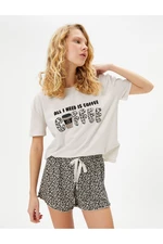 Koton Pajama Set with Short Sleeve Leopard Patterned Shorts