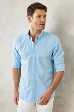 AC&Co / Altınyıldız Classics Men's Blue Slim Fit Slim Fit Button Down Collar 100% Cotton Plain Casual Shirt.