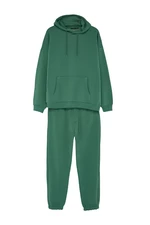 Trendyol Green Men's Oversize Basic Hooded with Elastic Legs, Basic Inside, Soft Pile Cotton Tracksuit Set.