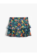 Koton Floral Mini Skirt with Ruffles and Elastic Waist.