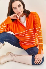 Bianco Lucci Women's Zippered Sleeves with Slits Knitwear Sweater