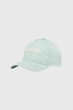 Bavlněná baseballová čepice Guess tyrkysová barva, s aplikací