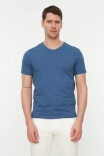 Trendyol Indigo Basic Slim 100% Cotton V-Neck Short Sleeved T-Shirt