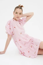Trendyol Różowa sukienka o prostym kroju Mini tkana sukienka z podszewką w kwiaty
