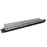 Patch panel Solarix SX24M-0-STP-BK-UNI-N 24 portů 1U neosazený s vyvaz. lištou pro CAT6A keystony