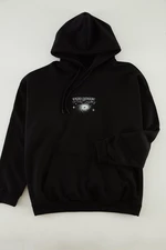 Trendyol Black Oversize/Wide-Cut Hoodie with Fleece Inner Space Back Print Sweatshirt.