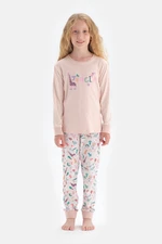 Dagi Ecru Crew Neck Unicorn Printed Pajamas Set