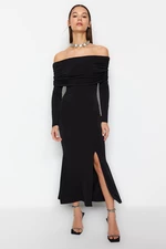 Trendyol Black Carmen Collar Elegant Evening Dress