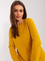 Dark yellow classic sweater with long sleeves