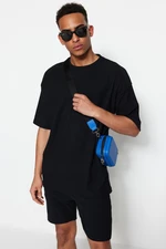 Trendyol Limited Edition Black Men's Oversize Crew Neck Short Sleeve Textured Ottoman T-Shirt