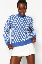 Trendyol Indigo Soft Textured Patterned Knitwear Sweater