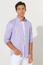 AC&Co / Altınyıldız Classics Men's Lilac Slim Fit Slim Fit Button Down Collar Cotton Dobby Linen Shirt