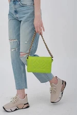 Madamra Light Green Women's Chain Quilted Shoulder Bag