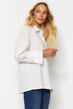 Trendyol Ecru Double Cuffed Oversize/Wide Fit Woven Shirt