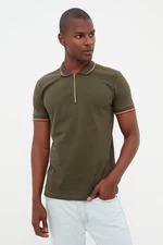 Trendyol Khaki Men's Regular/Real fit 100% Cotton Zipper Detailed Polo Neck T-shirt