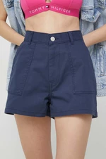 Šortky Tommy Jeans dámske, tmavomodrá farba, jednofarebné, vysoký pás