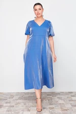 Trendyol Curve Navy Blue Balloon Sleeve Metallic Woven Dress