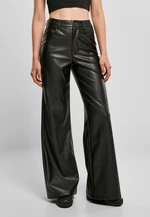 Women's wide trousers made of black artificial leather