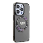 Zadní kryt Guess PC/TPU Flowers Ring Glossy Logo MagSafe pro Apple iPhone 14 Pro, černá