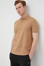 Bavlněné polo tričko BOSS béžová barva, s aplikací