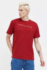 Bavlněné tričko Tommy Jeans vínová barva, s aplikací, DM0DM17993