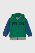 Dětská bavlněná mikina United Colors of Benetton zelená barva, s kapucí, s potiskem