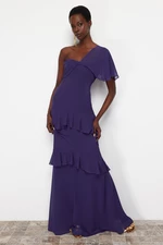 Trendyol Purple Frilly Chiffon Long Evening Evening Dress