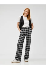 Koton Checkered Trousers Pleated Straight Leg