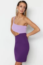 Trendyol Purple-Multicolored Knitwear Fitted Elegant Evening Dress with Window/Cut Out Detail